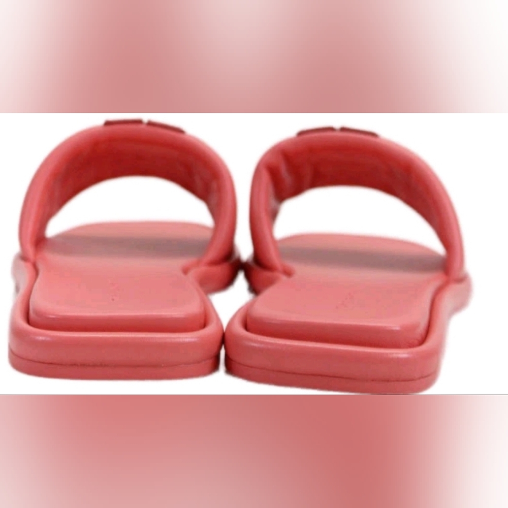 NEW Tory Burch Leather Slip On Double T Sport Slide Sandals Pink Coral 10.5 - Picture 4 of 7